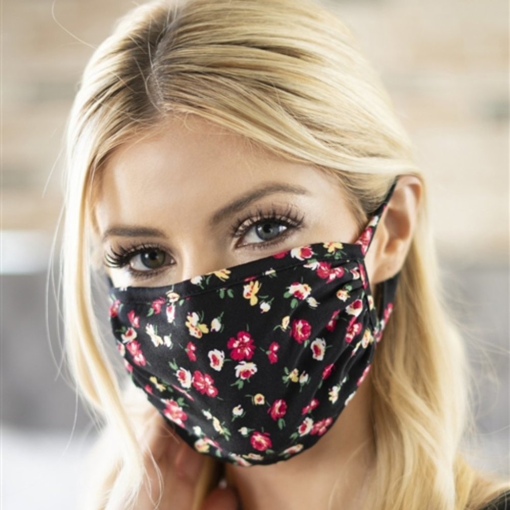 2 for 20! Black floral print face mask